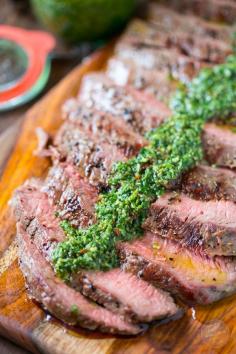 Grilled flank steak with homemade chimichurri sauce is the perfect summertime recipe!