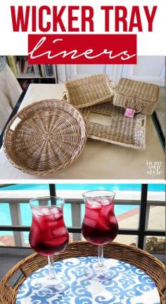 Safely carry drink filled glasses in style by making decorative liners for your wicker trays! by In My Own Style