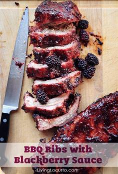 BBQ Ribs with Blackberry Sauce. A mouthwatering easy barbecue recipe with a sweet and spicy sauce! @Amy Lyons Lyons Locurto |LivingLocurto.com  Replace Brown Sugar with either maple syrup or honey.