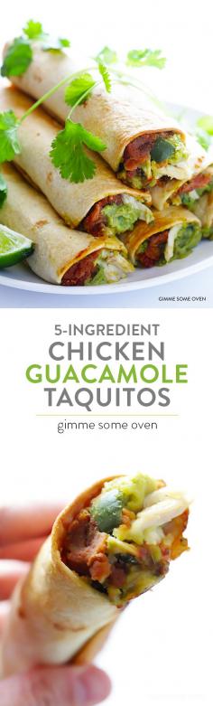 5-Ingredient Chicken Guacamole Taquitos -- an easy appetizer or main course that everyone will love! | https://gimmesomeoven.com #maincourse #dinner #recipe #food #recipes