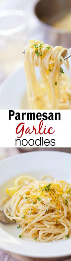 Parmesan Garlic Noodles - quick & easy spaghetti recipe with garlic and Parmesan cheese. This Parmesan Garlic Noodles recipe takes 20 mins | rasamalaysia.com