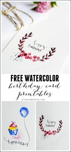 FREE Printable Watercolor Birthday Card