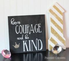 Have Courage and be Kind in Black, FREE SHIPPING, Cinderella, Girls Bedroom, Princess Decor, Glitter Wood Sign