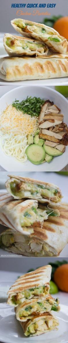Healthy Chicken Burritos but substitute whole wheat tortillas and low fat cheese.