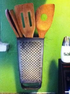 DIY Kitchen Utensil Holder made from a  vintage cheese grater:  Tutorial (Death by DIY)