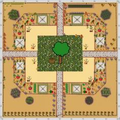 Garden Plan - 2014: Warm Garden An unashamedly summer garden with overtones of the Mediterranean. All warm tuscany shades offset by many purple blooms and fragrant flowers. Edged in old weathered bricks it feels quite mellow, the obalisks give it height and are smothered in peas and beans. Lots of companion planting means that fewer pests can find the crops. Marigolds are planted near blight resistant tomatoes and garlic hides in and amongst to repel insects.