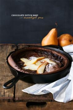 Chocolate Dutch Baby with Caramelized Pears from @Lindsay Landis | Love and Olive Oil try with xylitol /almond floor sprouted wheat flour coconut flour etc...
