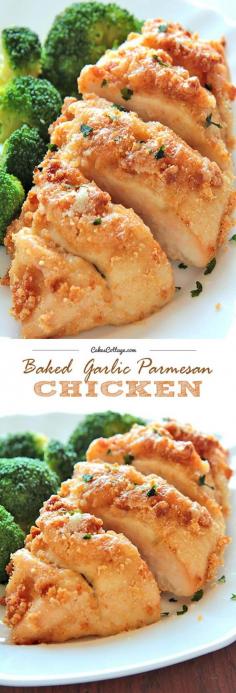 Baked Garlic Parmesan Chicken is a quick and delicious recipe, perfect for dinner tonight! Full recipe - I wonder if this would taste good? One parmesan chicken recipe I ate once, was rather gross!
