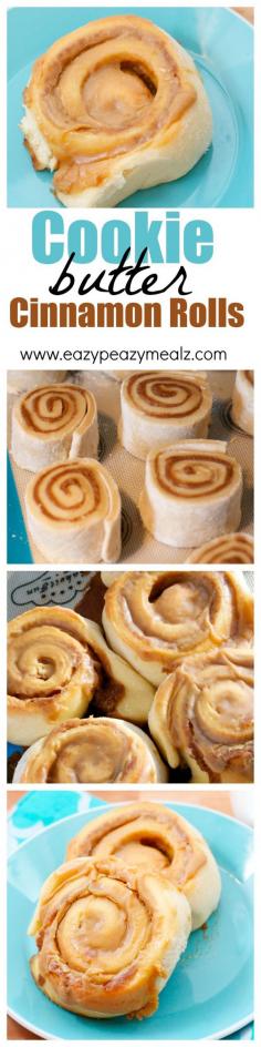 A classic light and fluffy cinnamon roll with a cookie butter filling and cookie butter frosting. It is almost too good. #ad -Eazy Peazy Mealz