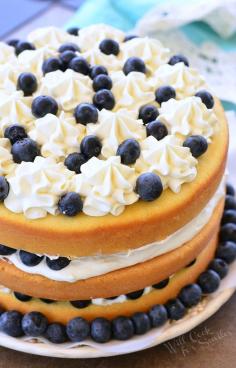 Blueberries and Cream Cake. Beautiful and simple summer blueberry cake. | from willcookforsmiles.com