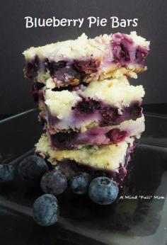 Creamy and decadent blueberry pie bars:Sweet blueberries highlighted with a creamy sauce and buttery crumble in these blueberry pie bars that is perfect for any cook-out or pot-luck.