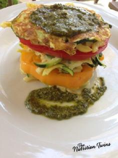 Zucchini Fritter Tomato Stacks | Savory, Crispy, Crunchy, Creamy | Only 150 Calories | Made with @egglandsbest .client For MORE RECIPES, fitness & nutrition tips please SIGN UP for our FREE NEWSLETTER www.NutritionTwins.com