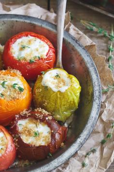 
                    
                        Roasted Goat Cheese Stuffed Heirloom Tomatoes. Celebrate the end of summer with juicy roasted tomatoes stuffed with a goat cheese creme fraiche mixture. #inspired Silk
                    
                