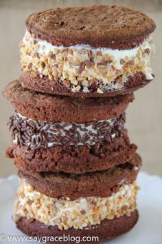 Jumbo Brownie Ice Cream Sandwiches | Say Grace