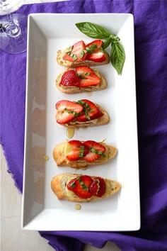 Strawberry, Brie Cheese, Honey  Basil Crostini Recipe.  Just in time for strawberry season!!