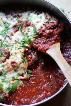 I added ricotta.  Kinda miss the meat. Would make a great noodle-less lasagna. Eggplant Parmesan - made easily in a skillet! #vegetarian #recipe #glutenfree