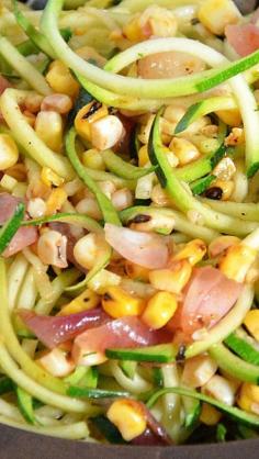 Roasted Corn Zucchini Salad with Chili Lime Vinaigrette Recipe ~ a fresh, make ahead, summer salad! #Healthy #Recipe