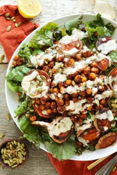 
                    
                        Roasted Sweet Potato & Chickpea Salad with a 3-ingredient Creamy Tahini Dressing
                    
                