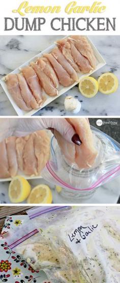 Lemon garlic chicken.  Oven, skillet, grill, or crock pot directions.  Optional freezer meal.  Easy.  Paleo.