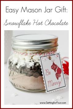 DIY Mason Jar Gift Idea with Snowflake Hot Chocolate | www.settingforfour.com