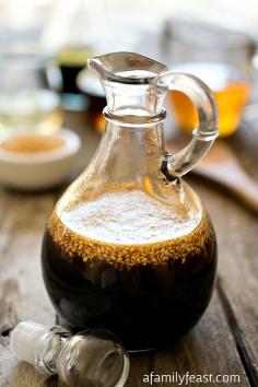 Everyday Asian Dressing ½ cup rice vinegar ½ cup good quality soy sauce (Tip: Look for a sauce where the first ingredient is soy beans not salt!) ¼ cup honey ¼ cup sesame seed oil 2 tablespoons granulated sugar 2 tablespoons toasted sesame seeds
