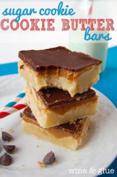 
                    
                        Sugar Cookie Cookie Butter Bars | www.wineandglue.com | Decadence at it's best!
                    
                