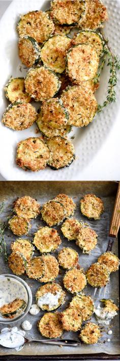 
                    
                        Like the fried zucchini you’ll find at old school burger shacks, I serve these babies with homemade ranch dressing for dipping. Eat them with or without, either way you’ll never miss that these aren’t fried. | foodiecrush.com
                    
                