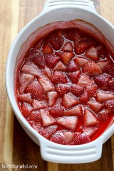 
                    
                        Easy homemade roasted strawberries recipe from Rachel {Baked by Rachel} A perfect dessert topping!
                    
                