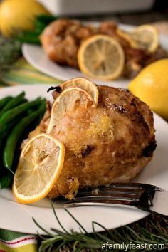 Lemon Rosemary Chicken | www.afamilyfeast.com | #chicken  Super moist and flavorful baked chicken with a sweet lemon rosemary coating!
