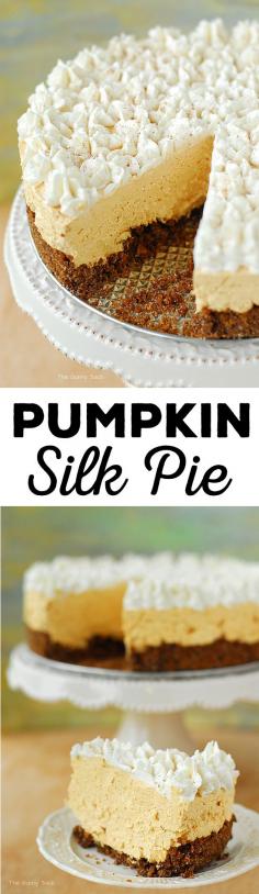 The Pumpkin Silk Pie recipe is cool and creamy with a light pumpkin flavor and the spice of ginger snaps. It's a fun alternative to the traditional pumpkin pie.