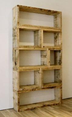 repurposed pallet shelving - great idea for book shelves or even "what-knots"