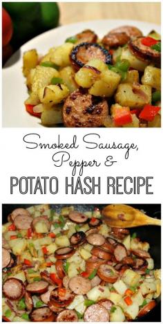 Smoked Sausage, Pepper and Potato Hash Recipe -- A fast, easy and comforting dish that's perfect for breakfast, lunch or dinner.