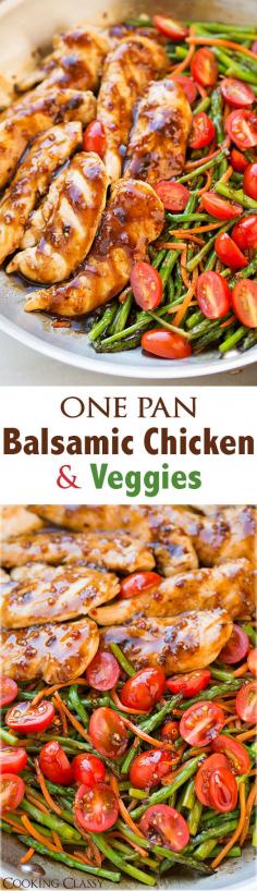 One Pan Balsamic Chicken and Veggies - this is seriously easy to make and it tastes AMAZING! Had it ready in 20 minutes!  asparagus recipes, easy asparagus recipes, grilled asparagus recipes, white asparagus recipes, baked asparagus recipes, fresh asparagus recipes, roasted asparagus recipes, simple asparagus recipes, chicken and asparagus recipes, canned asparagus recipes, asparagus recipes simple, asparagus soup recipes, healthy asparagus recipes