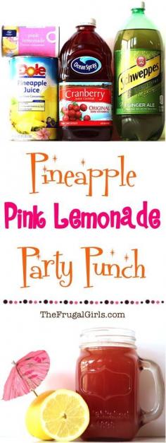 Pineapple Pink Lemonade Party Punch! ~ from TheFrugalGirls.com ~ the perfect punch for your parties, showers, and weddings! Easy and SO delicious!! #recipes #thefrugalgirls