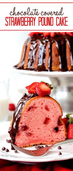 Chocolate Covered Fresh Strawberry Pound Cake | This was pretty good strawberry cake.  Though it makes TOO much for a bundt pan...what a mess!  Next time, I'd make it in regular round cake pans.
