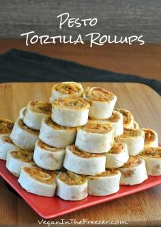 Pesto Tortilla Rollups are to die for. The pestos are very different so their flavors really stand out. Using the beans as a base melds it all together.-I think I will use sundried tomato hummus, basil pesto, and maybe some fresh tomatoes and baby spinach.