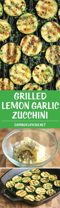 Grilled Lemon Garlic Zucchini - Amazingly crisp-tender zucchini grilled with a lemon butter garlic sauce! A side dish that goes well with anything!