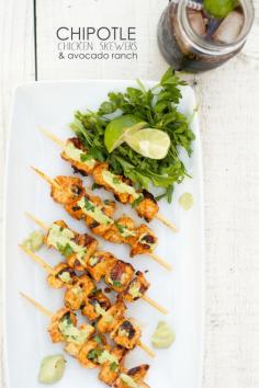 chipotle lime chicken skewers and avocado ranch