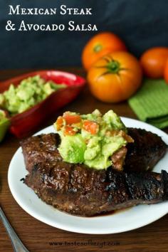 this looks sooooo good!  Mexican steak and avacado salsa.  This looks yummy!