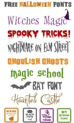 Halloween Fonts. Jodi Wentz. These are fantastic Halloween fonts that can be used for a creepy holiday effect. These would look great on banners at a Halloween party, or home made napkins. Witches Magic is my personal favorite, as it adds a little bit of personality and spark to the fun of Halloween through the font choice.