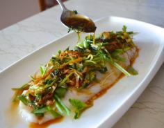 CANTONESE STEAMED FISH Recipe Main Dishes with scallions, fresh ginger, cilantro, soy sauce, salt, sugar, water, tilapia, oil