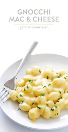 Gnocchi Mac and Cheese -- rich and creamy, easy to make, and unbelievably good, can use gluten free gnocchi | gimmesomeoven.com