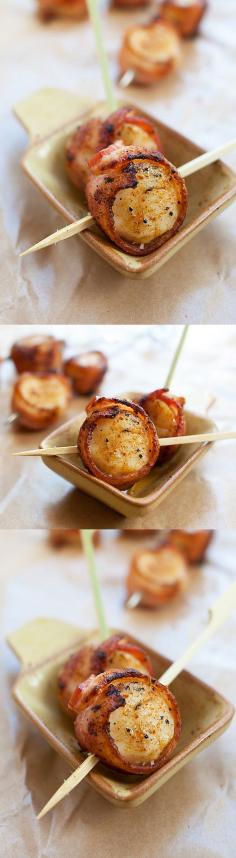 grilled bacon wrapped scallops.