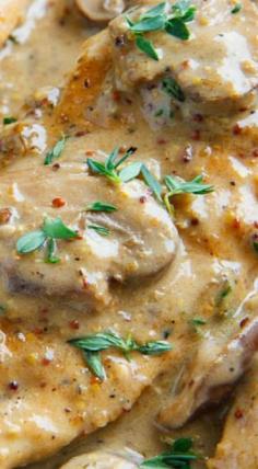 Chicken and Mushroom Skillet in a Creamy Asiago and Mustard Sauce