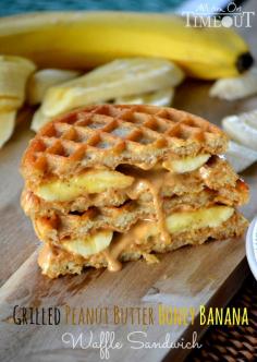 Grilled Peanut Butter Honey Banana Waffle Sandwich | Mom On Timeout I'm so craving a good peanut butter banana waffle sandwich!!!