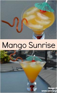 Mango Sunrise Recipe- a fruity adult beverage perfect for any party or happy hour | www.savoryexperiments.com
