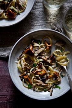 Comfort in a bowl of wild mushroom pasta with garlic and parsley
