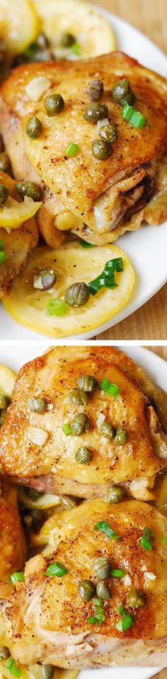 Oven Baked Chicken Piccata Thighs with capers and lemon