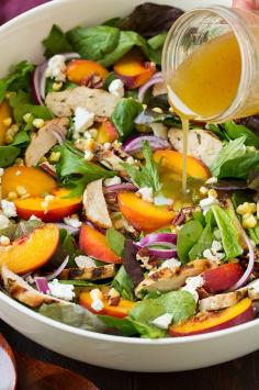 
                    
                        Peach Salad with Grilled Basil Chicken and White Balsamic-Honey Vinaigrette | Cooking Classy
                    
                