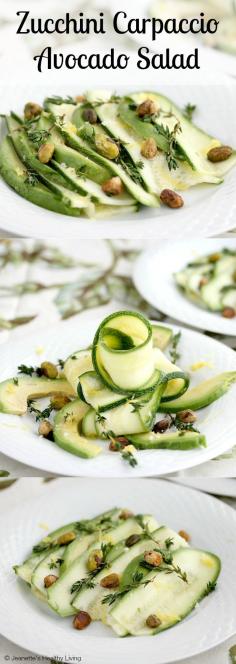 Zucchini Carpaccio Avocado Salad with Pistachios -Using La Tourangelle Roasted Pistachio Oil an elegant and light salad that will impress your guests ~ http://jeanetteshealthyliving.com #fcpinpartners